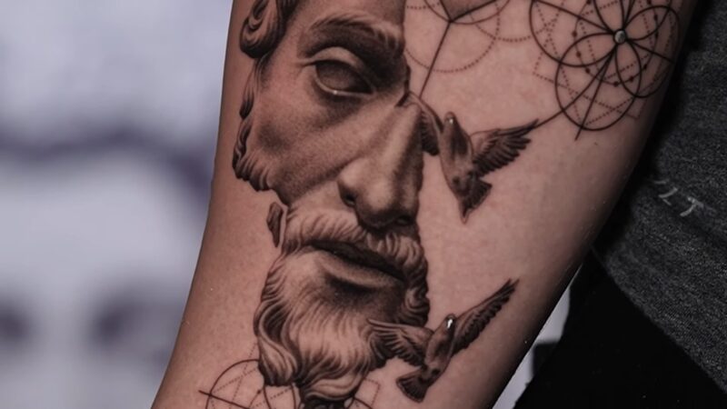 BLACK and GREY MARCUS AURELIUS TATTOO